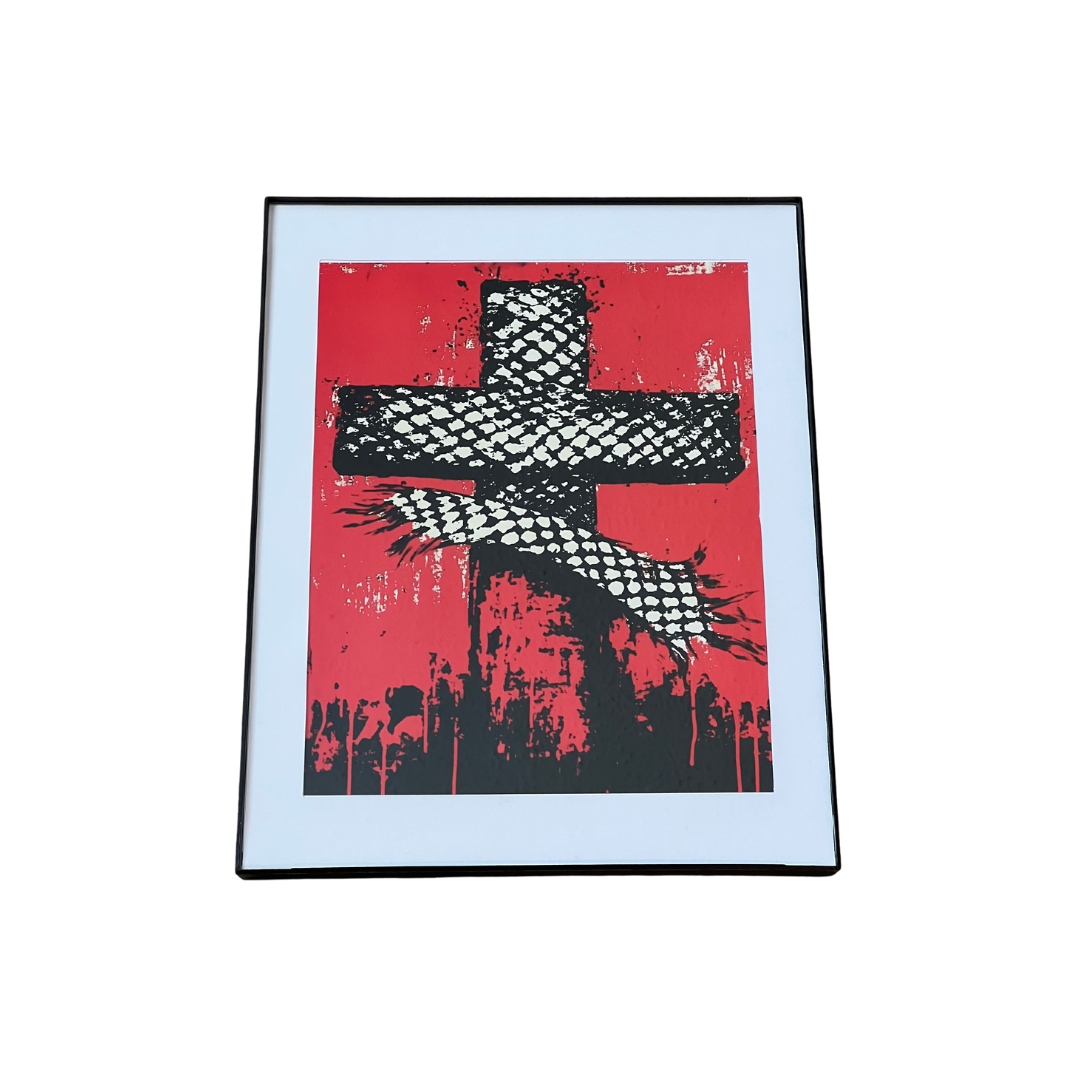 POV of Crimson Testament poster — framed and showcasing bold red visual with cultural symbolism.